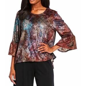BRYN WALKER Fran Shirt Tunic TOP Size M Multi Velvet Burnout Lagenlook NEW $148